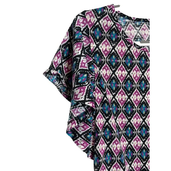 Jaclyn Smith Flutter Sleeve Geometric Top Purple Black White Small - Picture 5 of 7